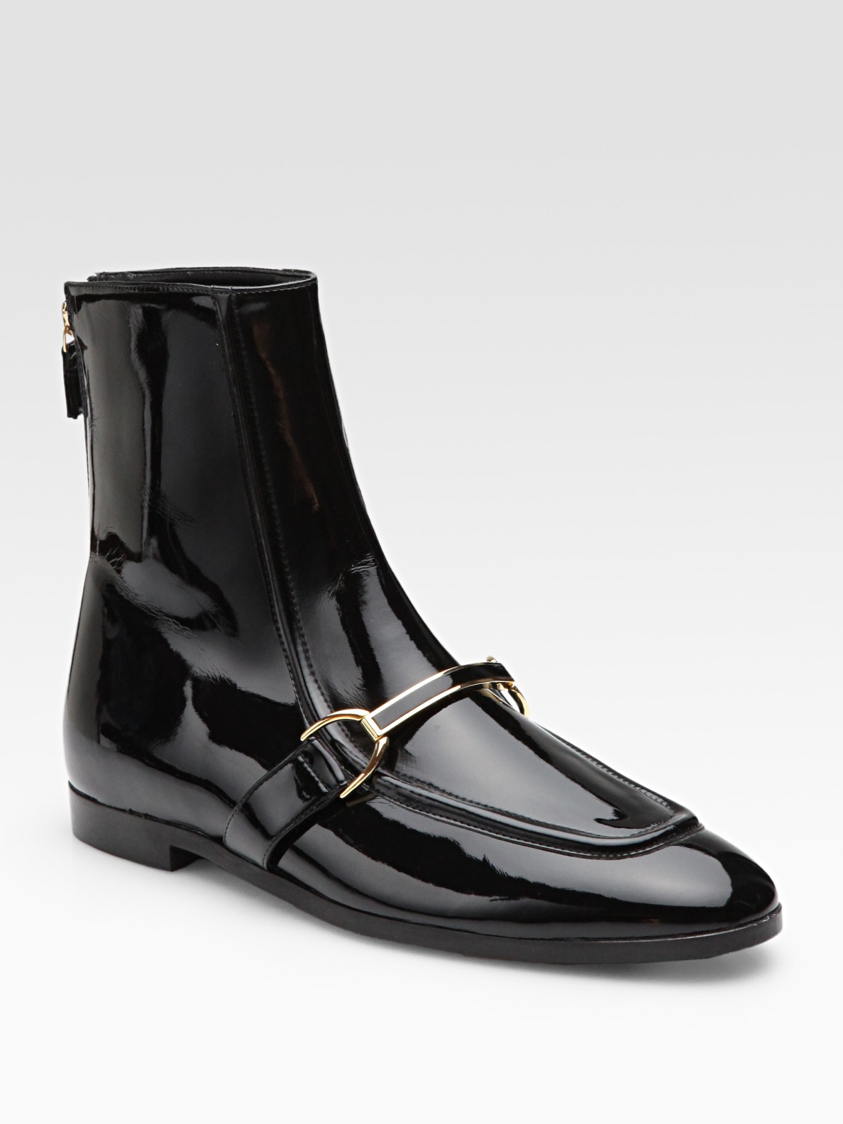 Stella Mccartney Faux Patent Leather Buckle Ankle Boots in Black | Lyst