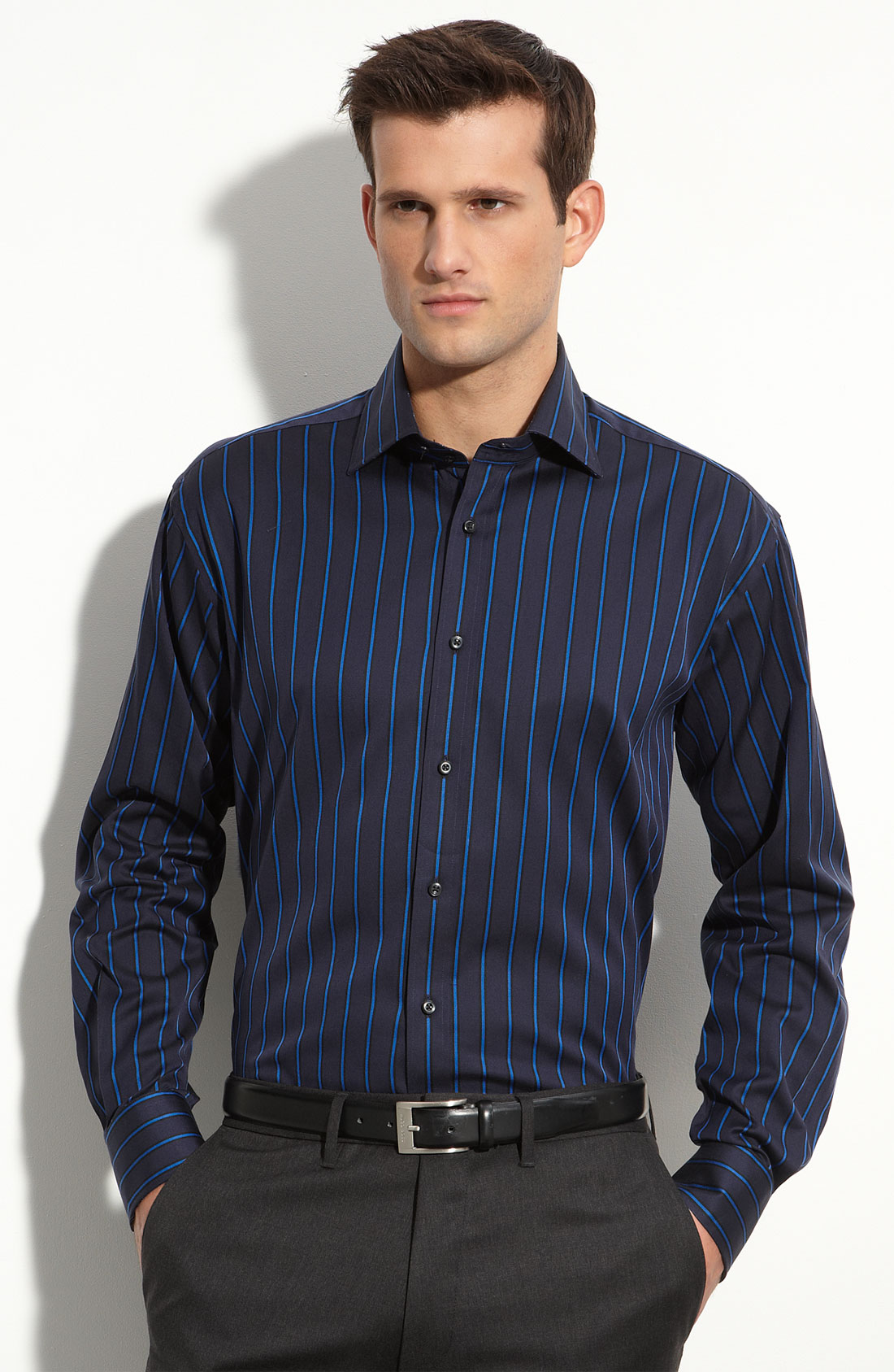 Thomas Dean Stripe Woven Shirt in Blue for Men | Lyst