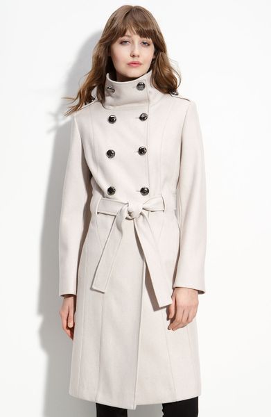 Calvin Klein Double Breasted Wool Coat in White (flax) | Lyst