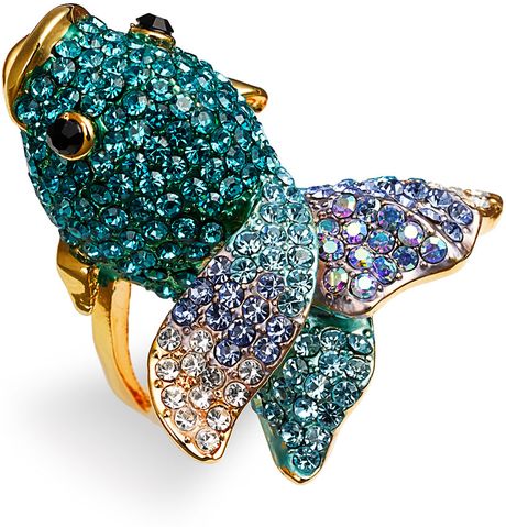 Cara Accessories Critters Blowfish Crystal Stretch Ring in Blue (multi ...