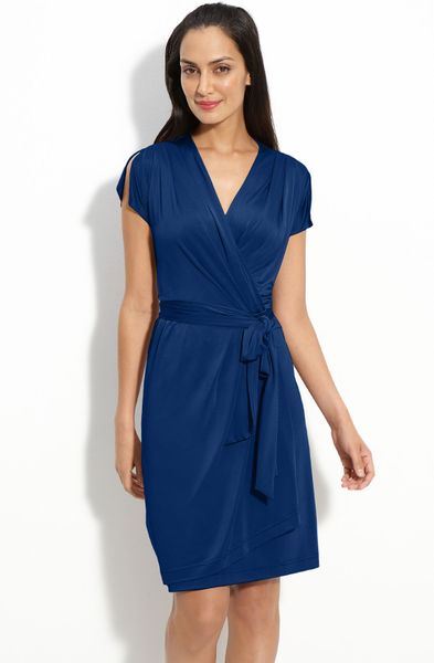 Eliza J Iridescent Jersey Faux Wrap Dress in Blue (cobalt) | Lyst