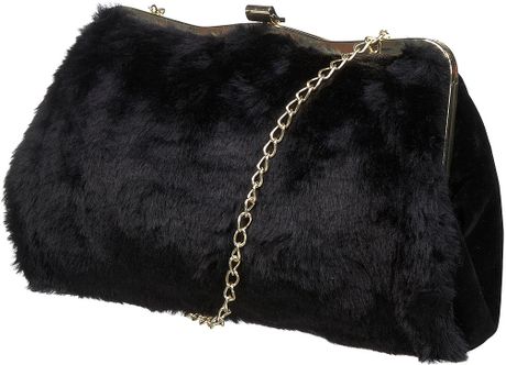Topshop Faux Fur Clutch Bag in Black | Lyst
