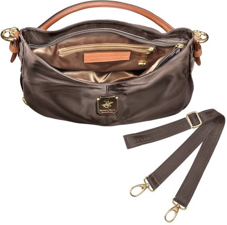 Beverly Hills Polo Club Nylon and Leather Convertible Hobo Bag in Brown ...