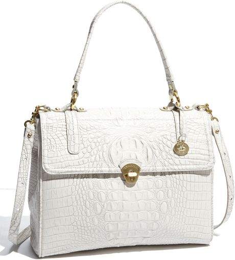 Brahmin Melbourne Chelsea Selia Croc Embossed Leather Satchel in White ...