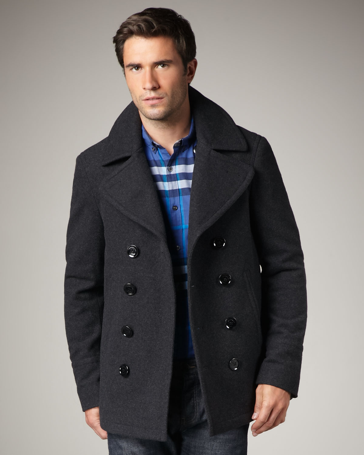 Lyst - Burberry Brit Short Wool-blend Pea Coat in Gray for Men