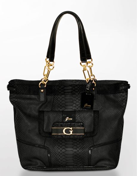 Guess Fallon Python-embossed Tote Bag in Black | Lyst