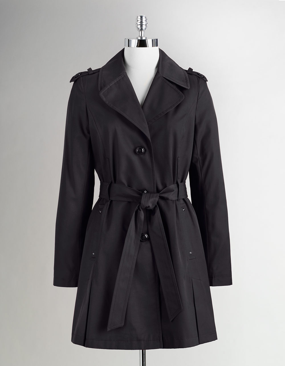 Dkny Belted Trench Coat in Black | Lyst