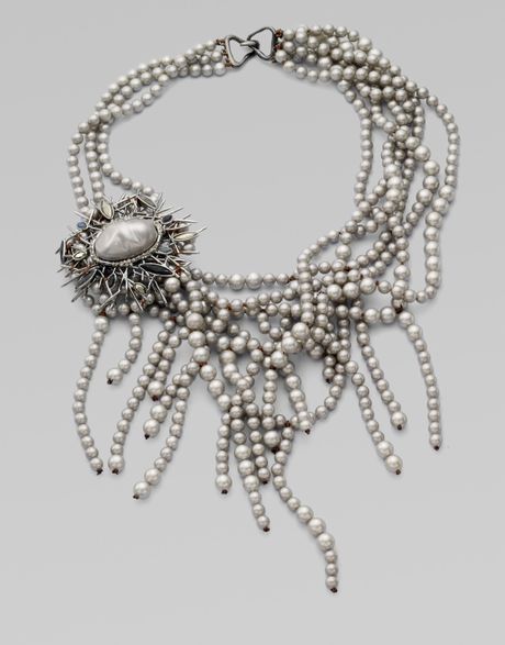 Alexis Bittar Shell-pearl Fringe Bib Necklace in Silver | Lyst