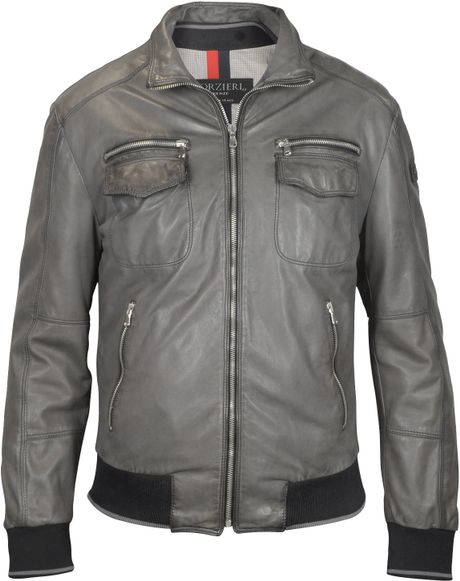 Forzieri Mens Dark Grey Leather Bomber Jacket in Gray for Men (grey)