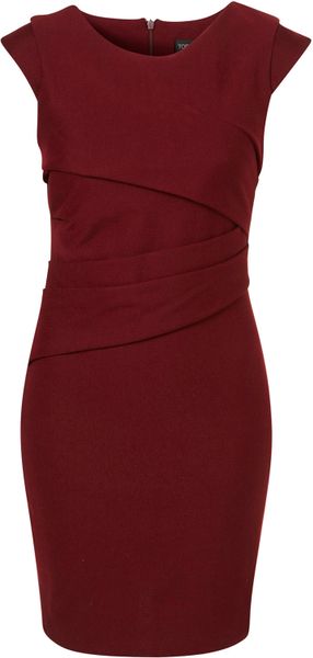 Topshop Ponte Pleated Bodycon Dress in Red (garnet) | Lyst