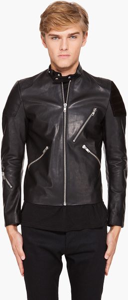 Acne Studios Black Leather Oliver Biker Jacket in Black for Men | Lyst