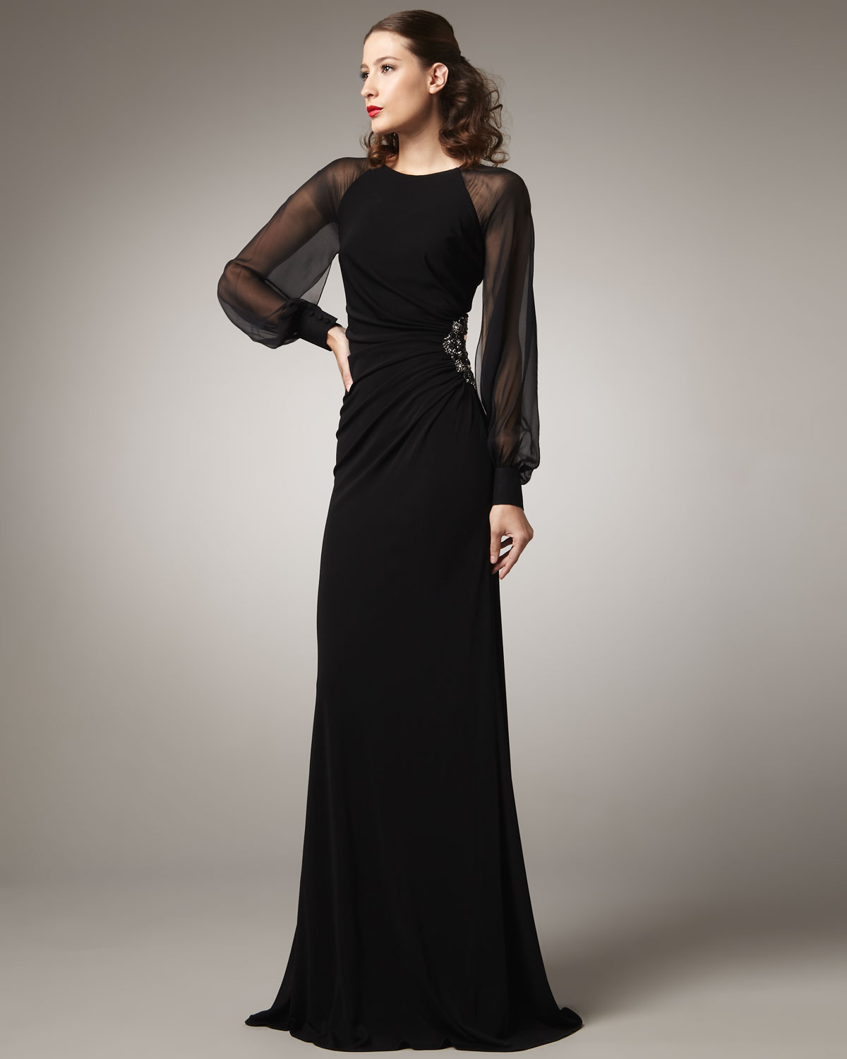 Lyst David Meister Long sleeve Illusion  Gown in Black 