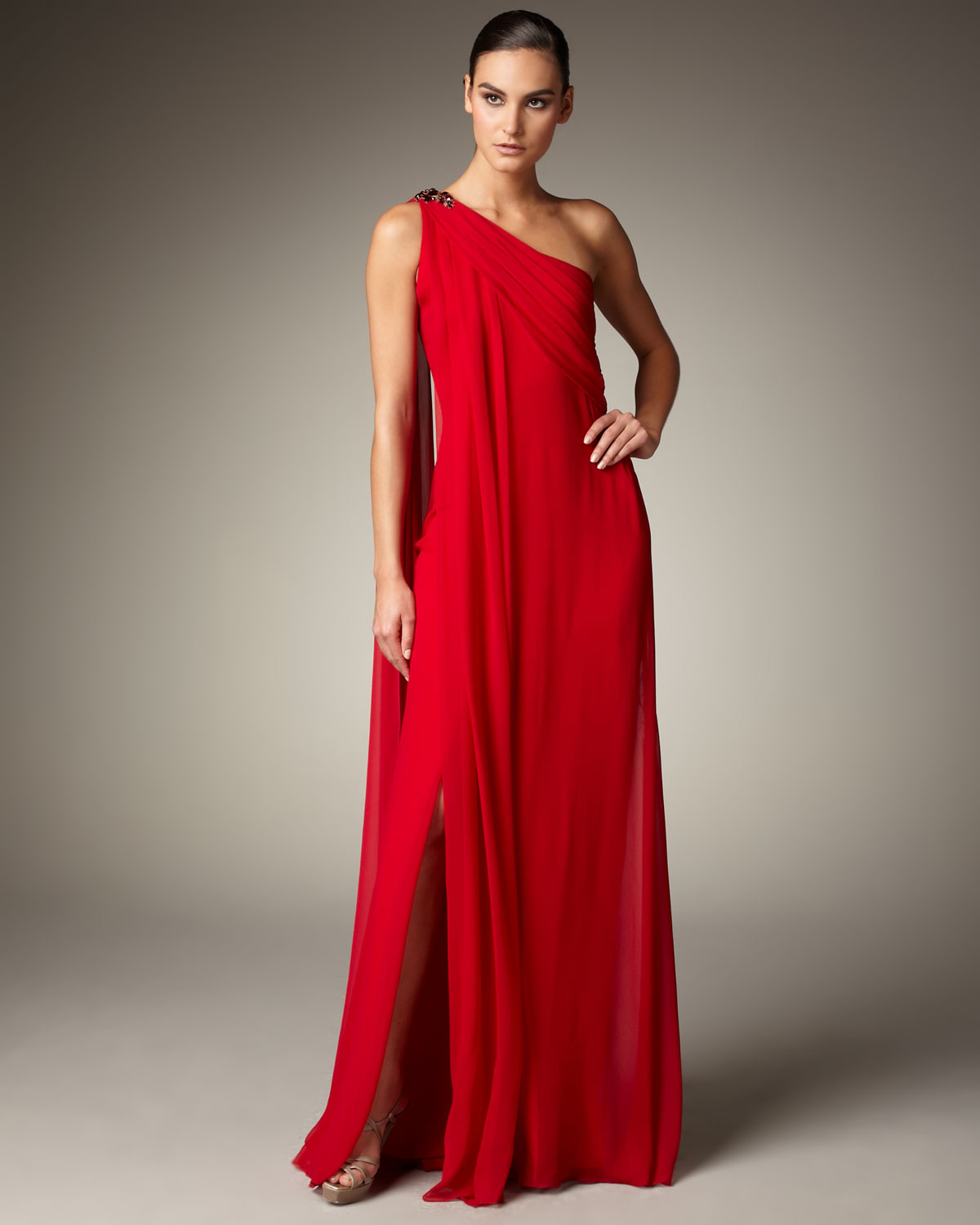 Lyst - Notte By Marchesa Bejeweled One-shoulder Gown in Red