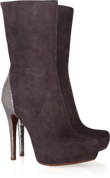 Alexandre Birman Python and Suede Calf Boots in Purple (eggplant) | Lyst
