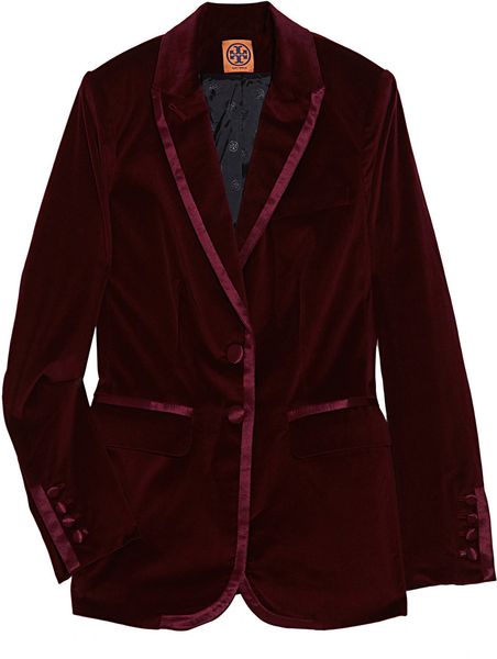 Tory Burch Mcnally Satin-trimmed Velvet Blazer in Red (merlot) | Lyst