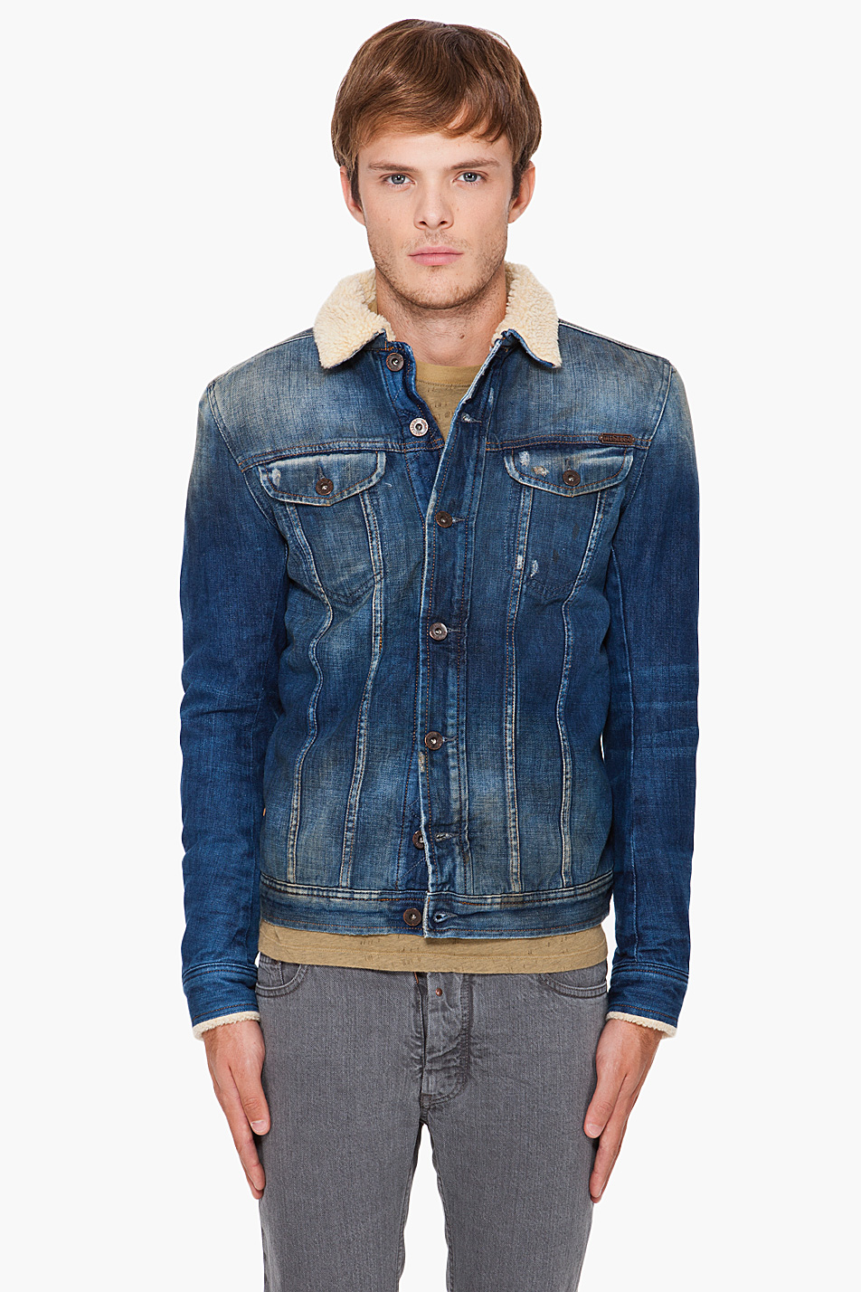 Lyst - DIESEL Faux Fur-lined Denim Jacket in Blue for Men