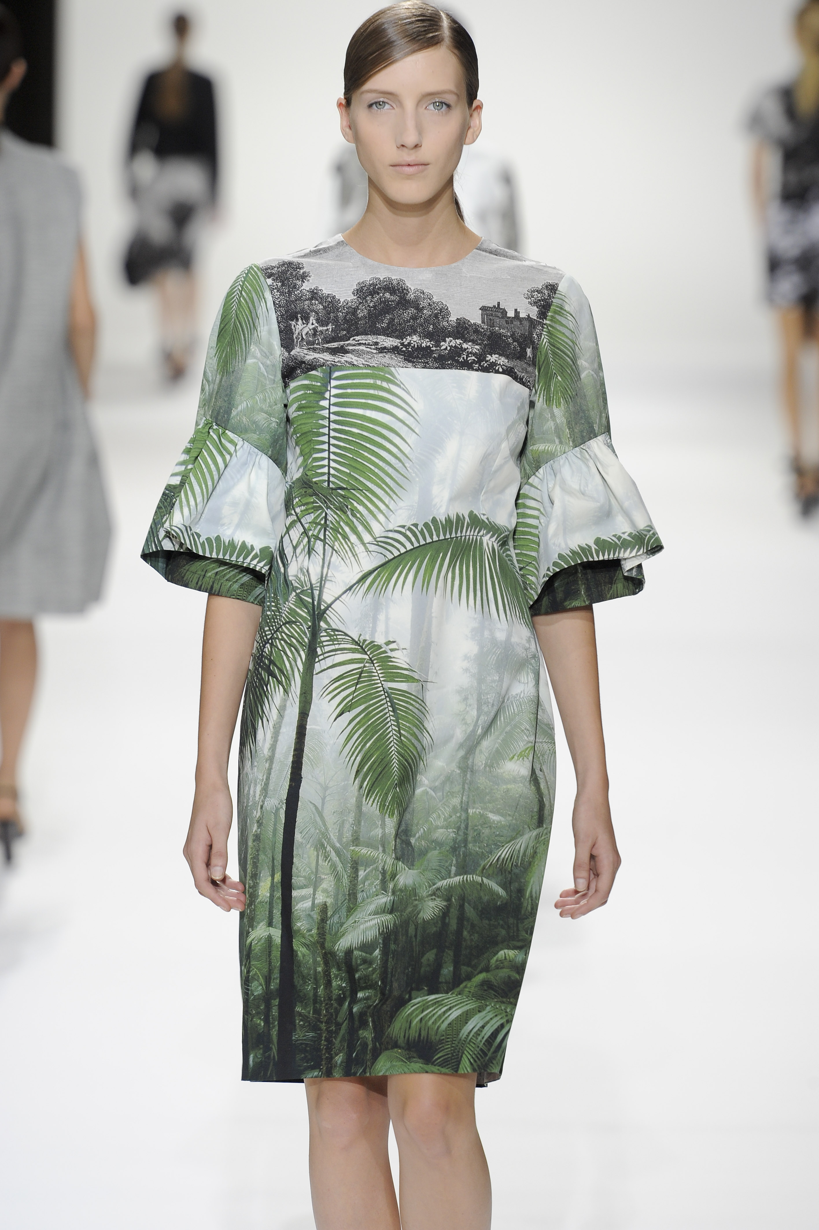 Dries Van Noten | Spring 2012 Green Landscape Print Dress With Ruffle