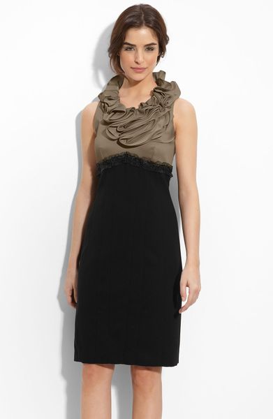 Js Collections Ruffle Neck Satin & Crepe Sheath Dress in Black (mink ...