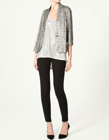 Zara Sequin Jacket in Silver | Lyst