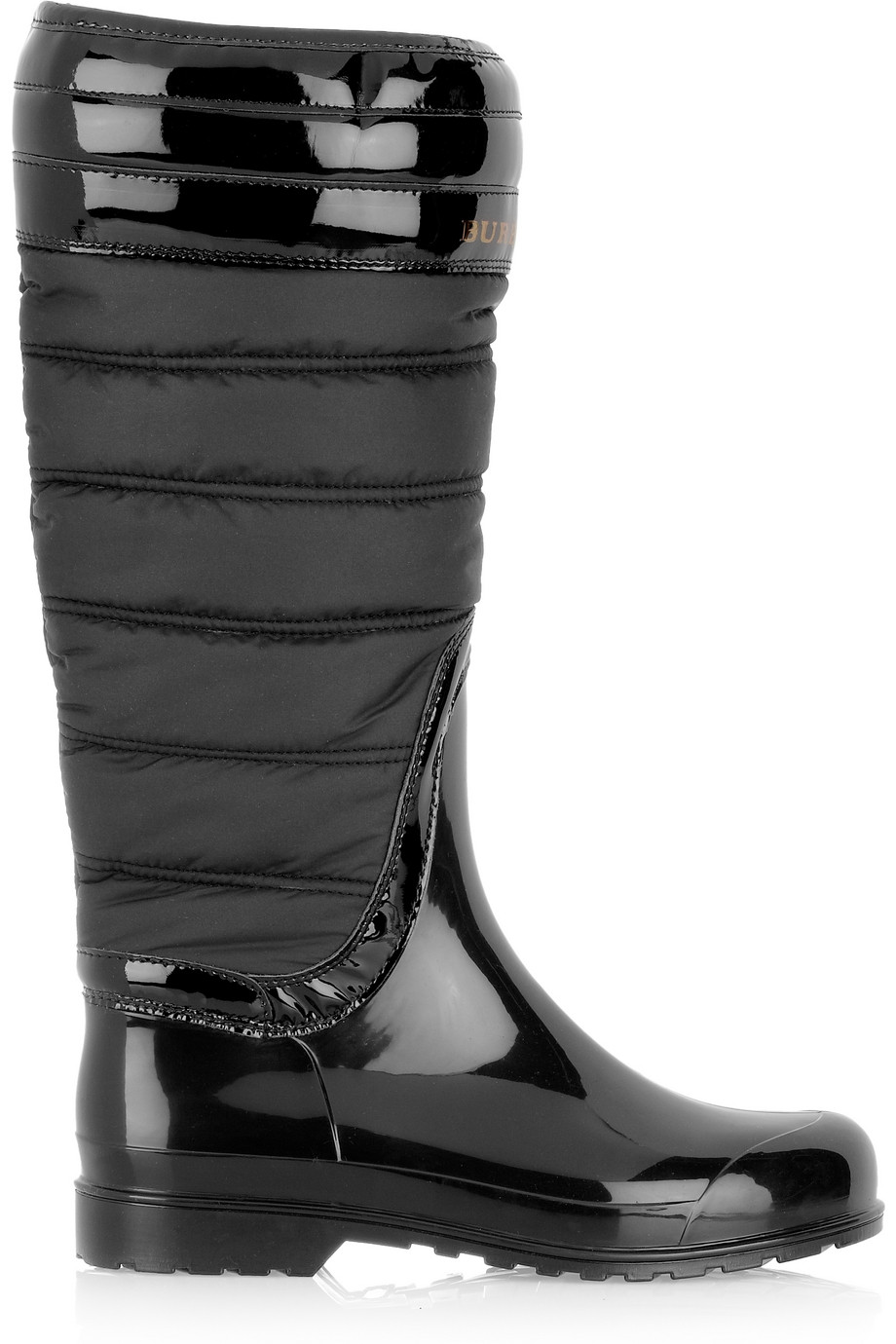 Burberry Quilted Patent-rubber Wellington Boots in Black | Lyst