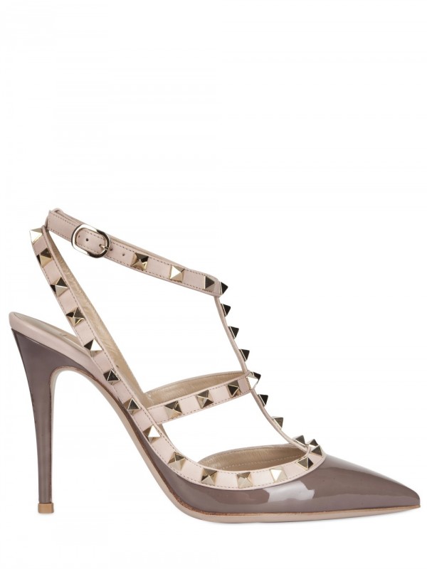 Valentino 110mm Rock Studs Patent Sandals in Brown (taupe) | Lyst