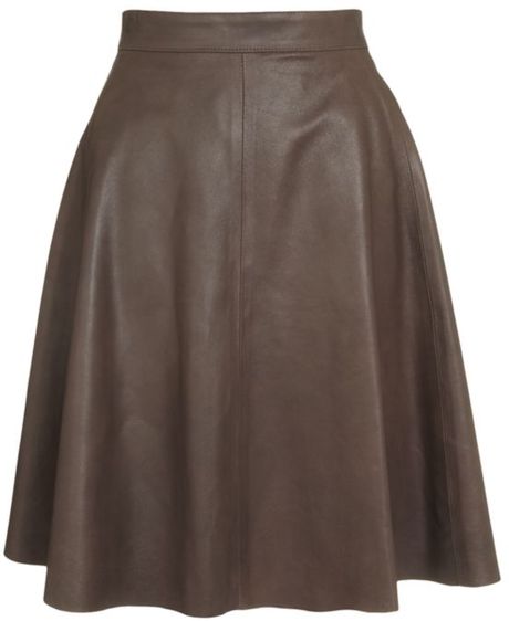 Harrods Fit and Flare Leather Skirt in Brown (chocolate) | Lyst