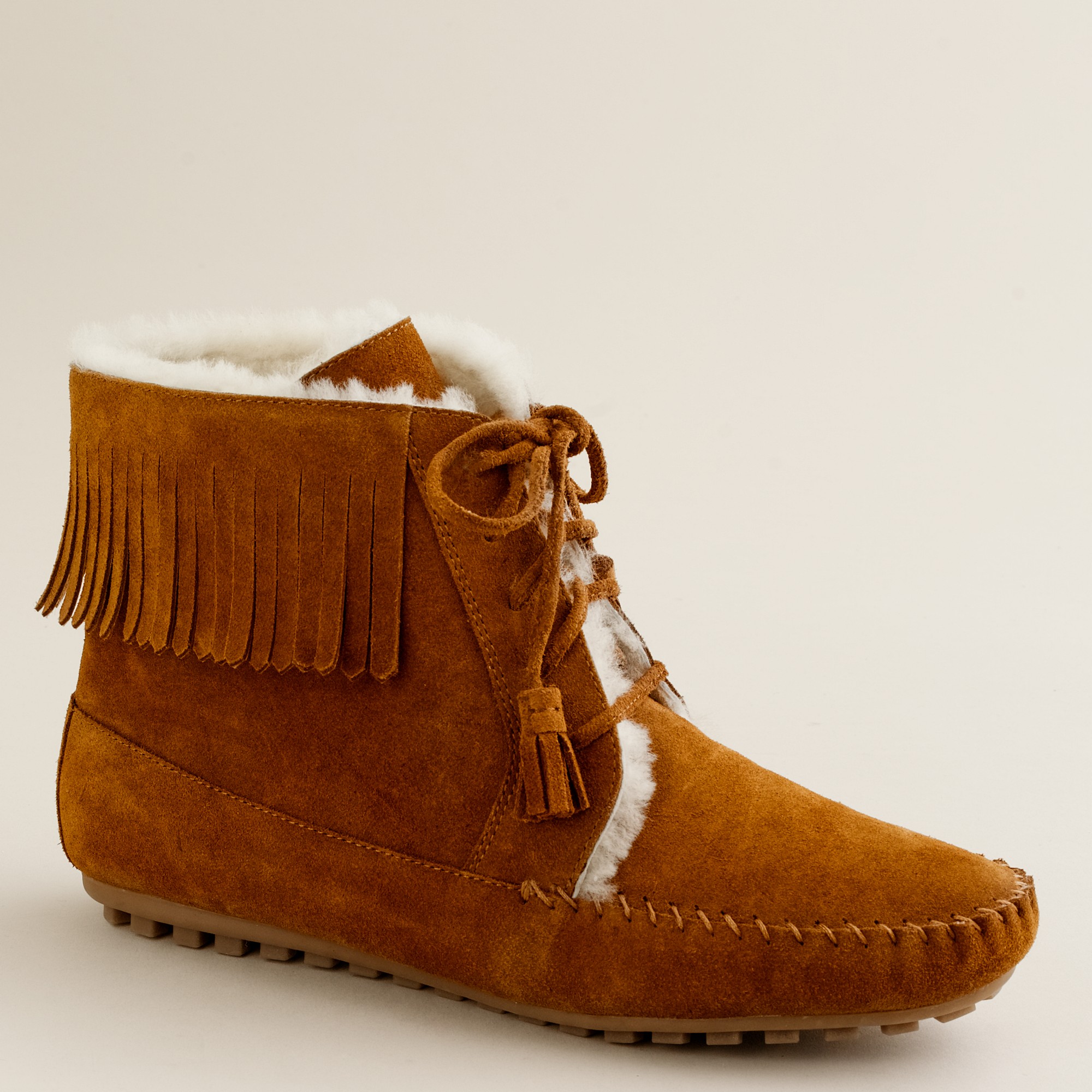J.crew Minnetonka® Shearling-lined Lace-up Boots in Brown | Lyst