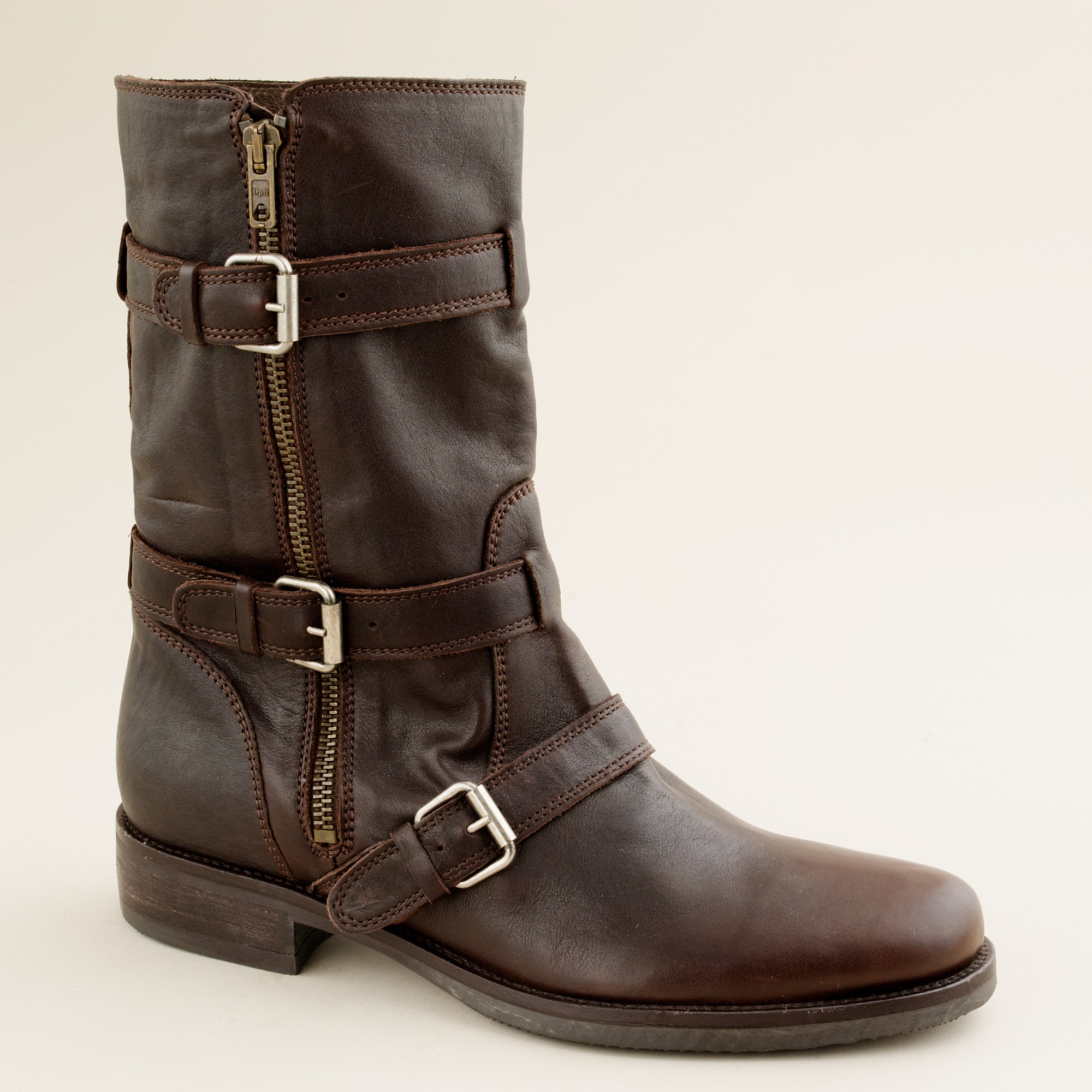 J.Crew Miller Short Motorcycle Boots in Chocolate Brown 