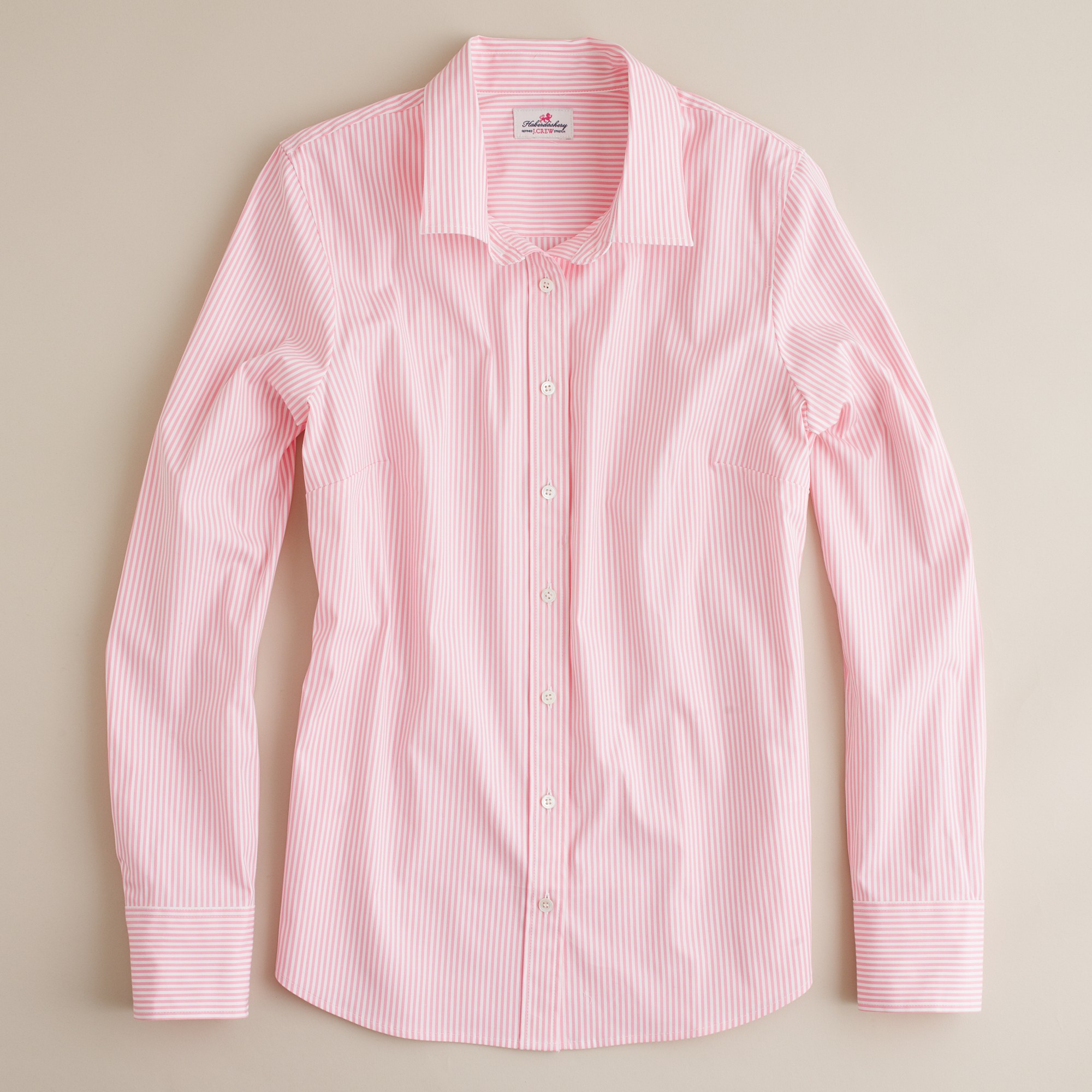 J.crew Stretch Perfect Shirt in Classic Stripe in Pink | Lyst