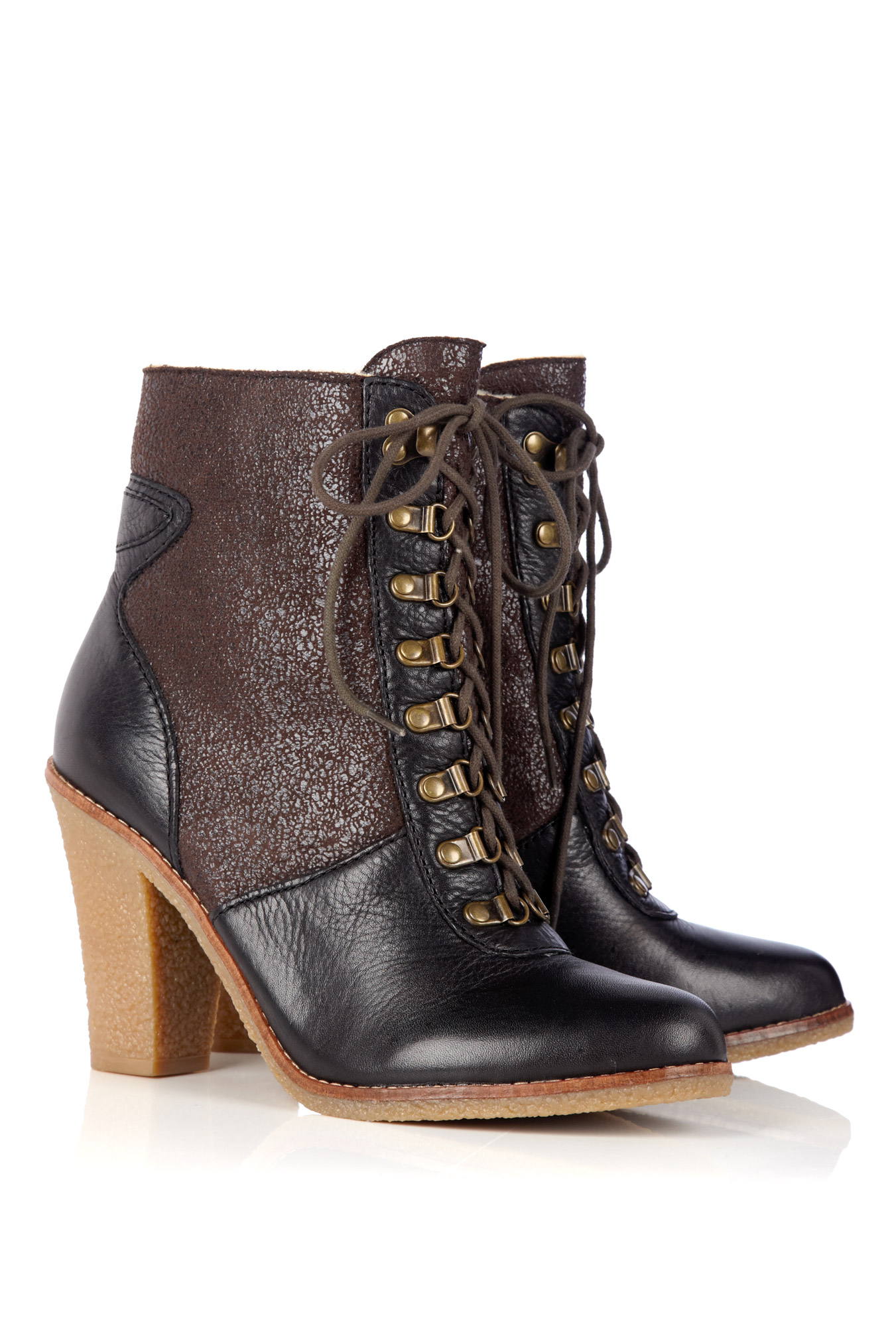 Sam edelman Tara Two-tone Leather and Shearling Ankle Boots in Brown ...