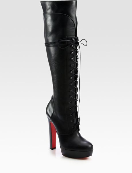 Christian Louboutin Nardja Leather Lace-up Over-the-knee Boots in Black ...