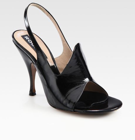 Rochas Patent Leather Slingback Peep Toe Pumps in Black | Lyst