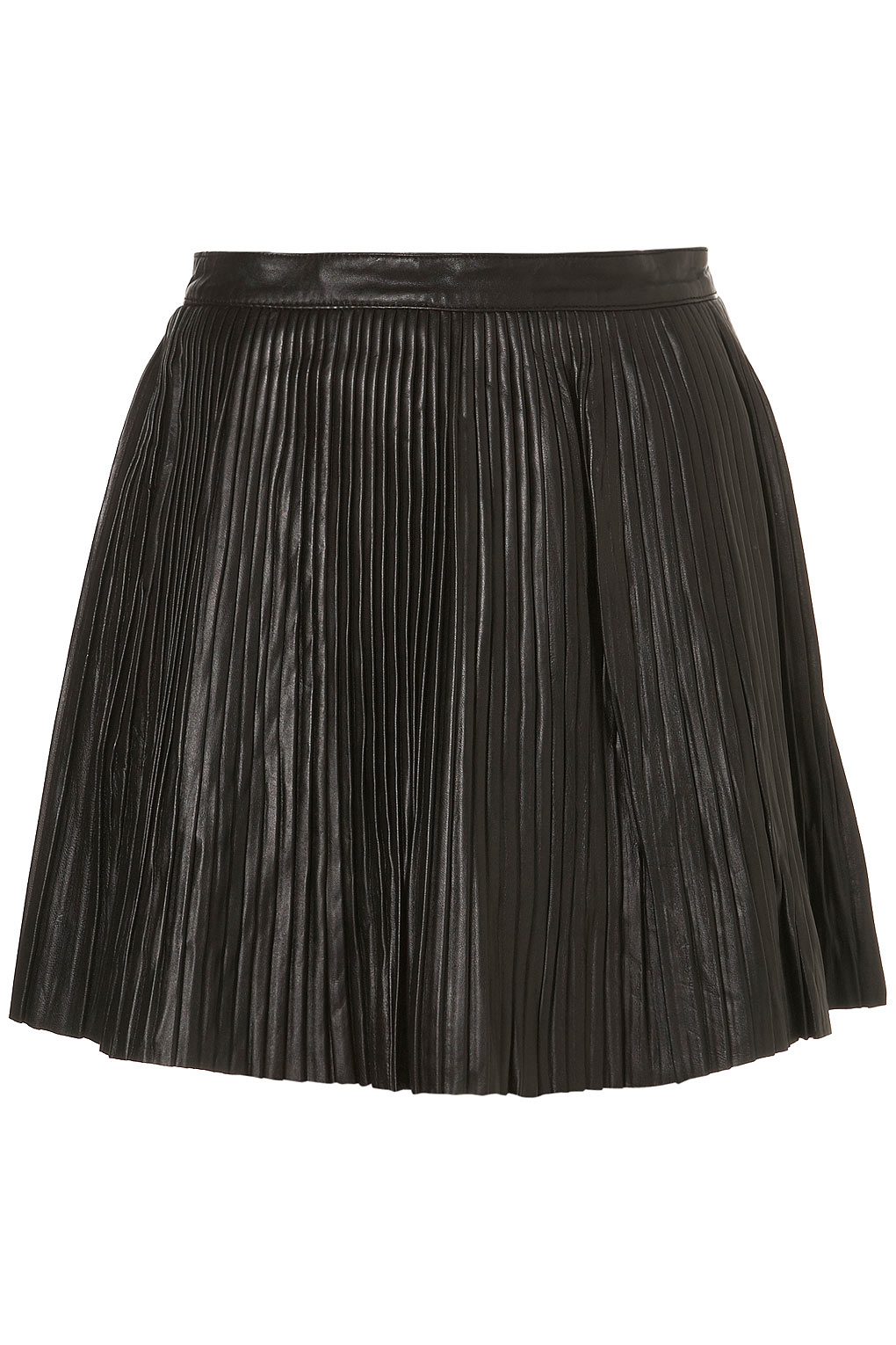TOPSHOP Premium Leather Pleated Skirt in Black - Lyst