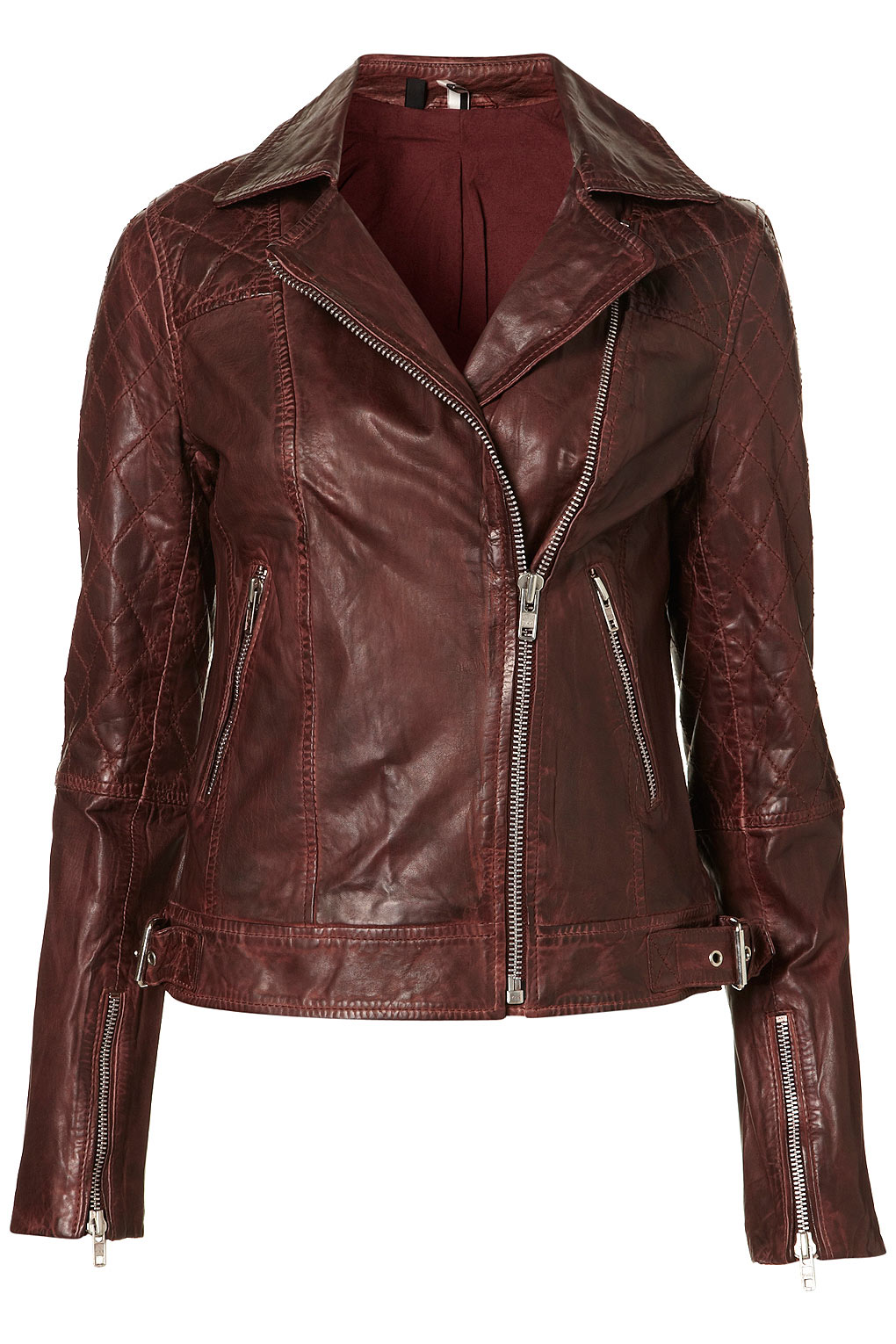 Topshop Quilted Leather Biker Jacket in Purple | Lyst