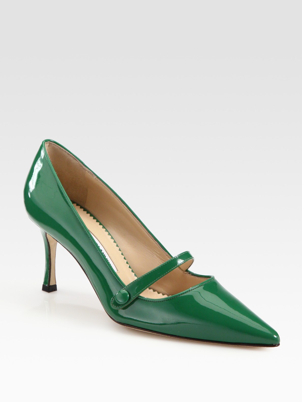 Lyst Manolo Blahnik Patent Leather Point Toe Mary Jane Pumps In Green