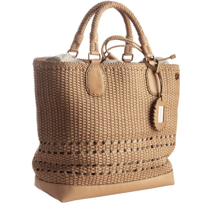 Lyst - Gucci Beige Woven Leather Tote Bag in Natural