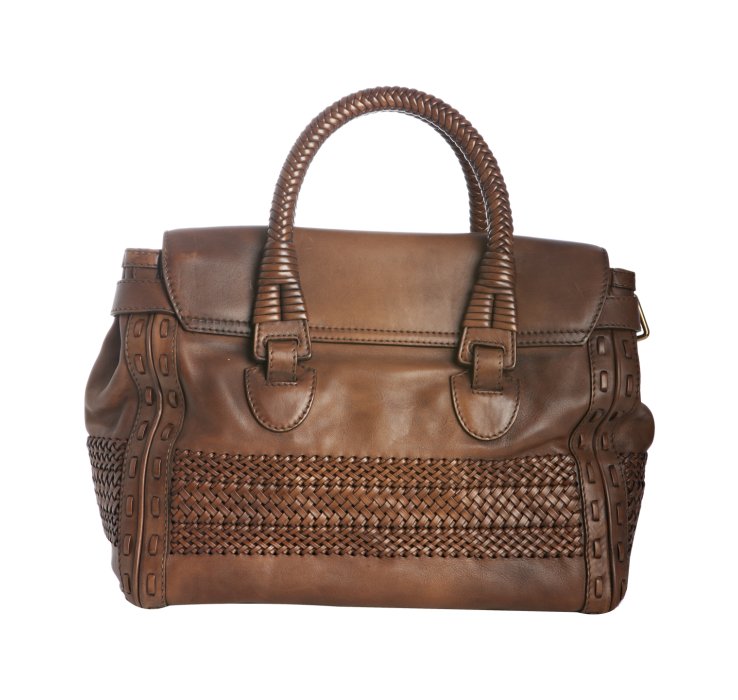 Lyst - Gucci Brown Woven Leather Handmade Large Top Handle Bag in Brown