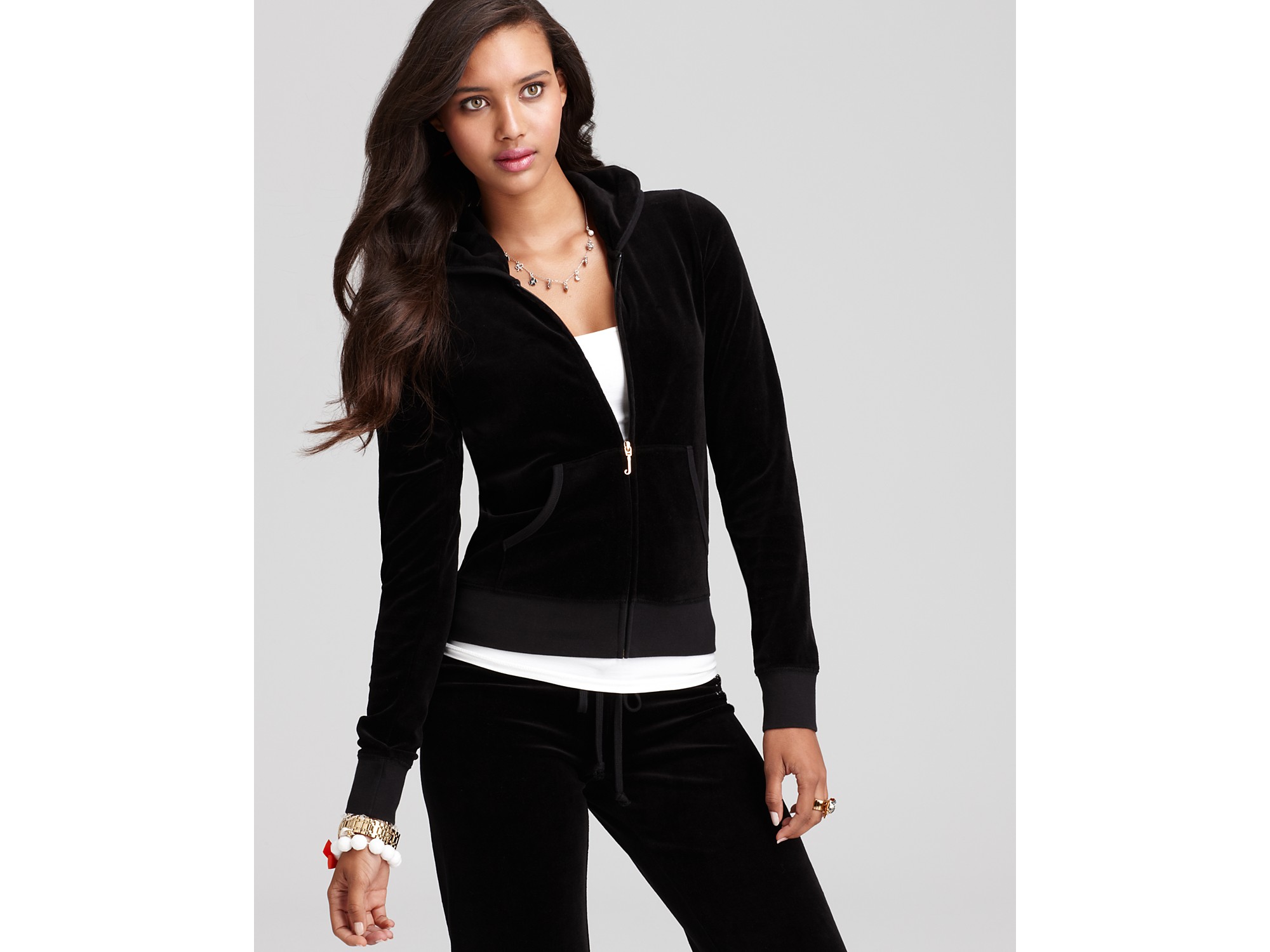 Lyst - Juicy Couture Original Zip Velour Hoodie with Jc Rhinestone Logo ...