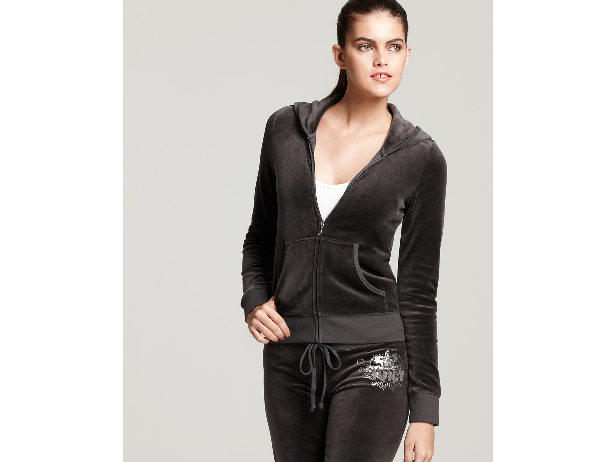 Juicy couture Luxe For Life Velour Long Sleeve Zip Hoodie in Black | Lyst
