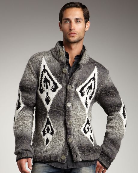 Just Cavalli Diamond-knit Cardigan in Gray for Men | Lyst