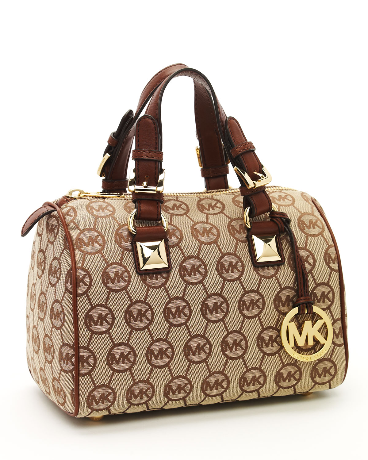 Lyst Michael Kors Grayson Small Monogrammed Satchel Beige Ebony Gallery Women S Michael Kors Grayson