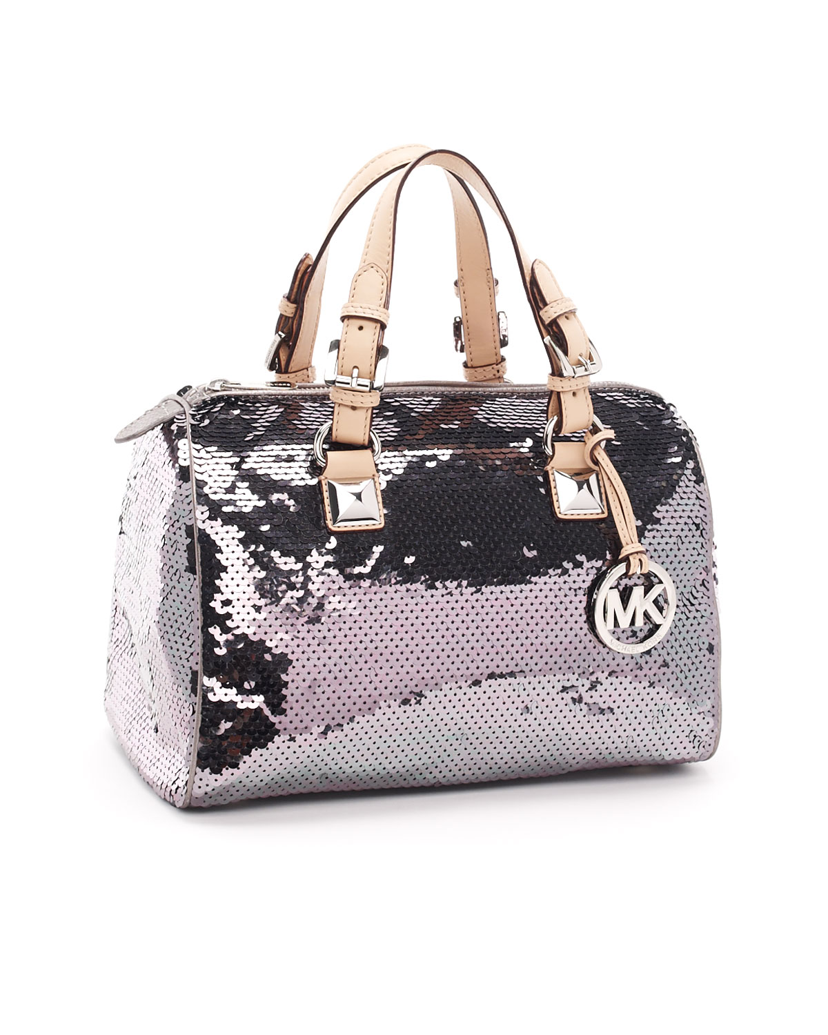 Lyst Michael Kors Medium Grayson Sequin Satchel Gunmetal In Metallic Gallery Women S Michael Kors Grayson