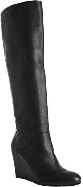Stuart Weitzman Black Leather Linear Tall Wedge Boots in Black | Lyst