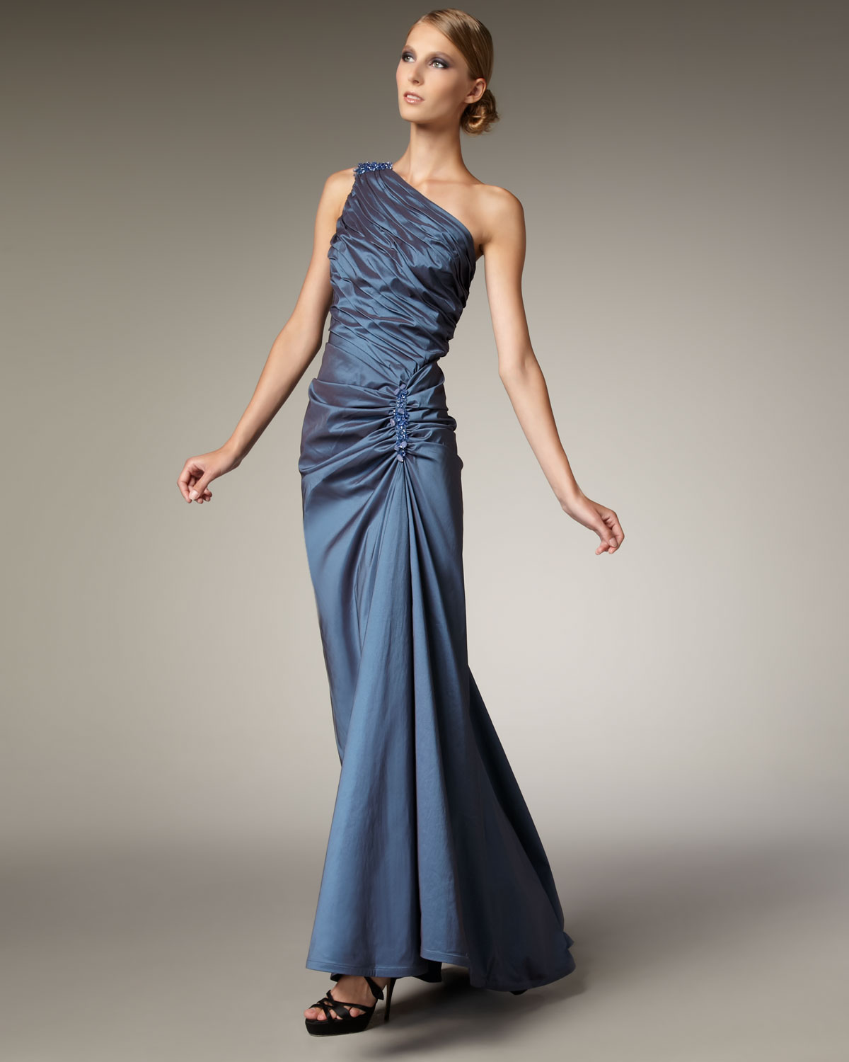 Lyst Tadashi Shoji One Shoulder Taffeta Mermaid Gown In Blue Gallery