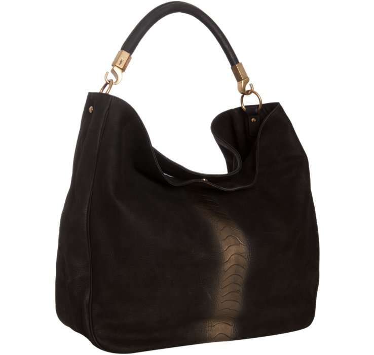 Saint laurent Black Brushed Suede Ostritch Claw Large Roady Hobo ...  