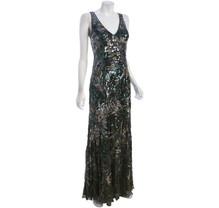 Alberto Makali Olive Silk Sequined Long Evening Dress in Green (olive ...