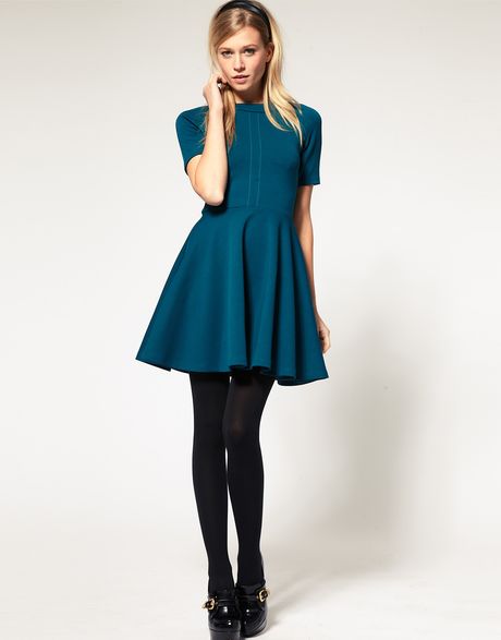 Asos Collection Asos Skater Dress with 3/4 Sleeve in Blue (navy) | Lyst