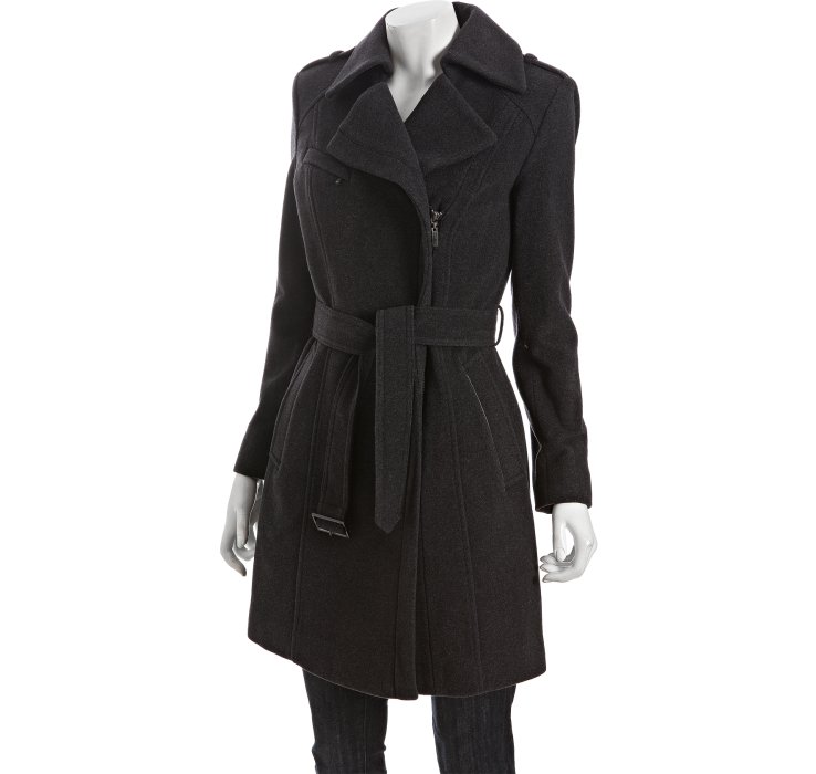 Cole Haan Charcoal Wool-cashmere Leather Trim Belted Coat in Gray ...