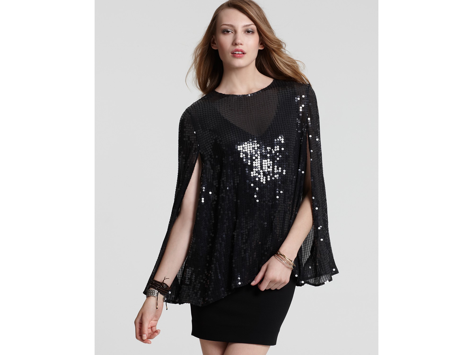 Lyst - Dkny Sequin Cape Blouse in Black