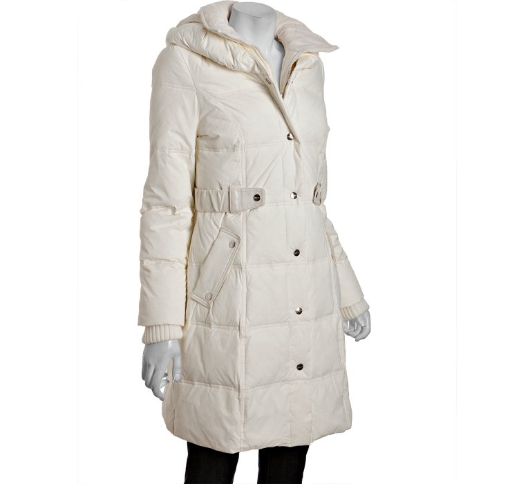 Lyst - Dkny Ivory Quilted Pillow Collar Belted Down Coat in White